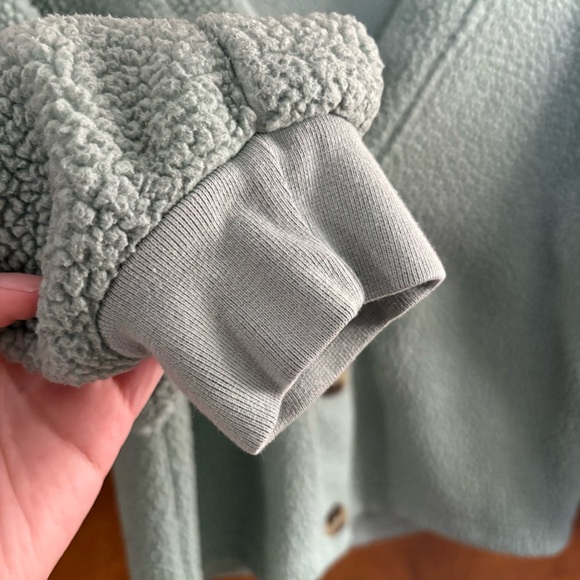 Madewell Resourced Fleece Cropped Teddy Cardigan Sweater Mint Green Oversized - Picture 11 of 14